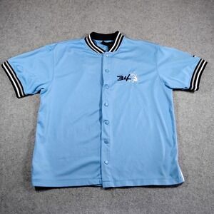 Shaq Mens Warmup‎ Jersey Shirt XL Blue Short Sleeve Button Up Embroidered 34